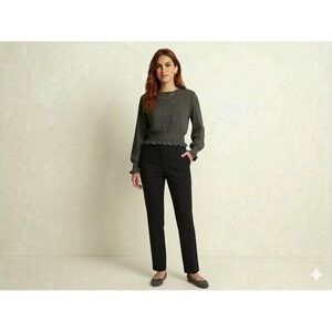 For The Republic - Women Charcoal Grey Ribbed Smocked Waist Peplum Top XS NWT